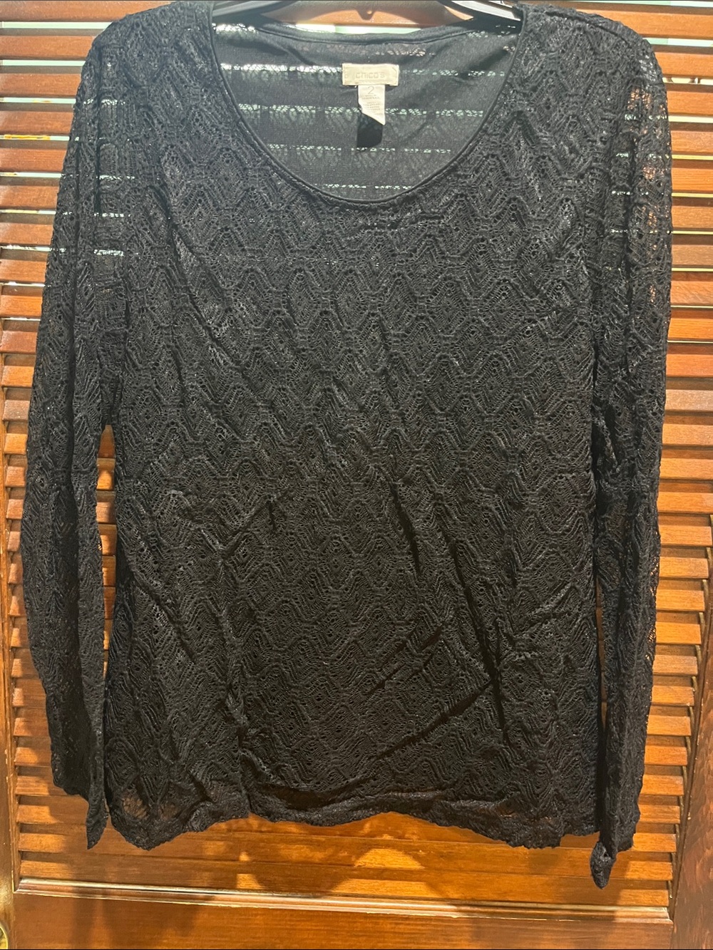 Chico's Black Lace Long-Sleeve Scoop Neck Top